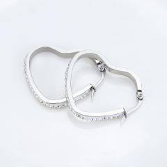 Hot sale diamond hoop heart stainless steel earrings