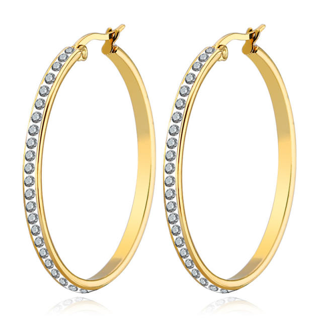 Hot sale diamond hoop heart stainless steel earrings