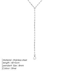 Simple concise pearl pendant stainless steel necklace lariats