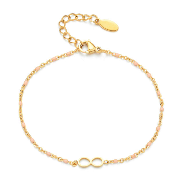 Boho color enamel infinity stainless steel bracelet