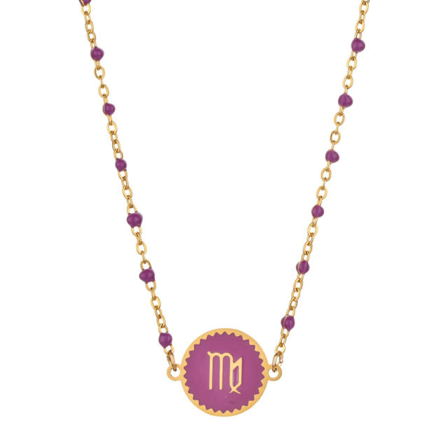 Color enamel zodiac series stainless steel necklace