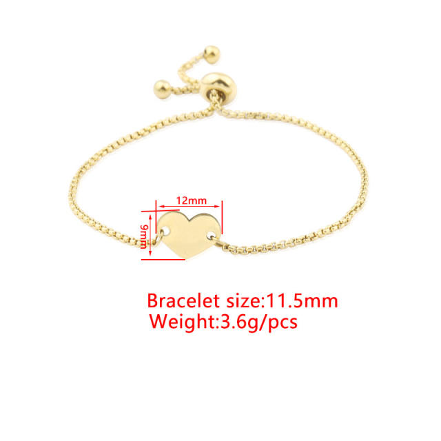 Simple easy match heart stainless steel slide bracelet