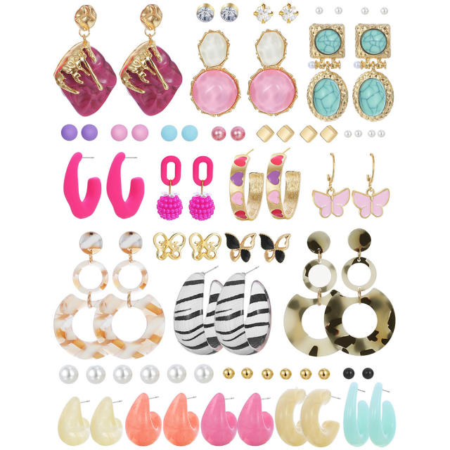 Summer colorful acrylic dangle earrings set for women