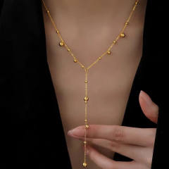Simple concise ball bead stainless steel necklace lariats