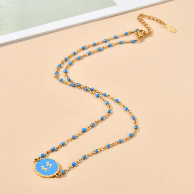 Color enamel zodiac series stainless steel necklace
