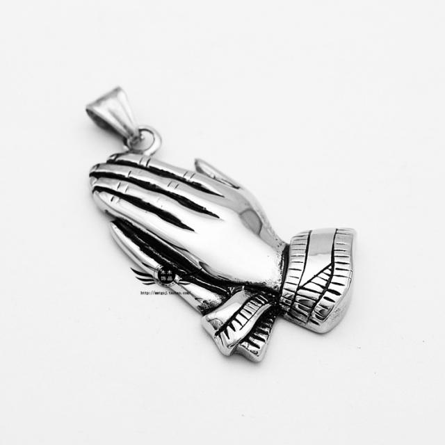 HIPHOP pray hand pendant stainless steel necklace