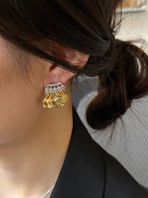 18K chic coin tassel diamond women earrings