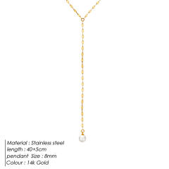 Simple concise pearl pendant stainless steel necklace lariats