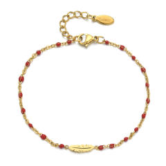 Boho colorful enamel bead tiny leaf stainless steel bracelet