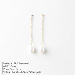 Chic simple baroque pearl stainless steel drop earrings