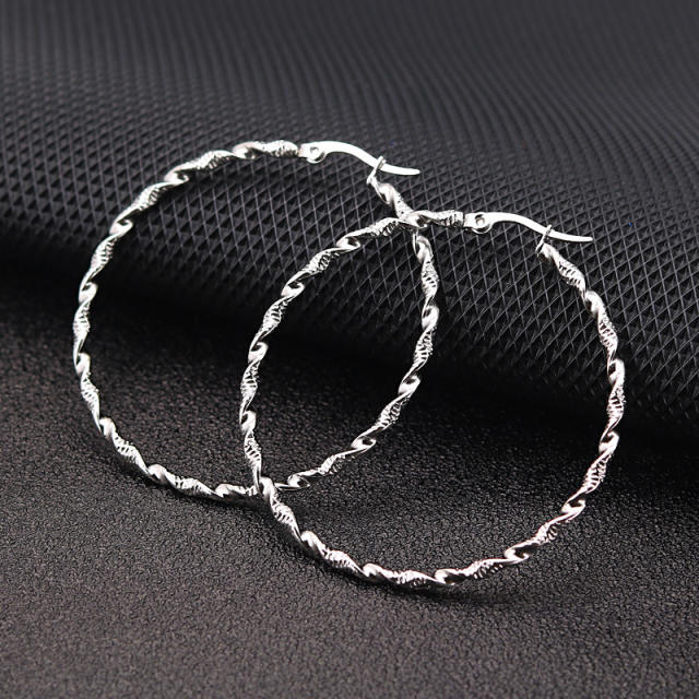 Simple big hoop twisted stainless steel earrings