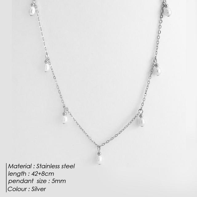Chic imitation pearl dainty stainless steel necklace