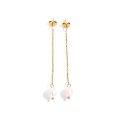 Chic simple baroque pearl stainless steel drop earrings