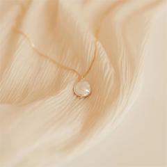 Dainty baroque pearl pendant stainless steel necklace
