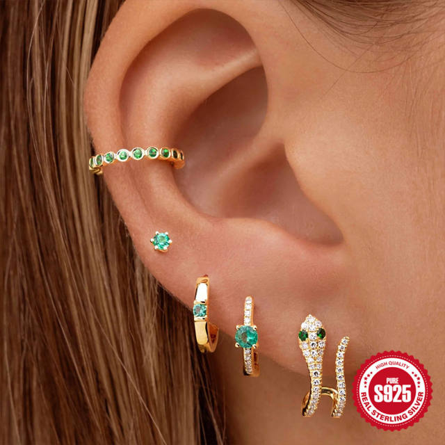 925 sterling silver classic emerald cubic zircon huggie earrings