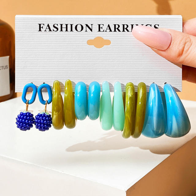 Candy color acrylic hoop earrings set