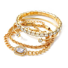 4pcs gold oclor rope chain rhinestone bracelet set