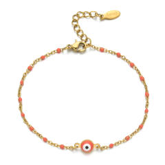 Boho colorful enamel bead tiny leaf stainless steel bracelet