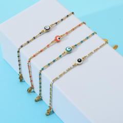 Boho colorful enamel bead tiny leaf stainless steel bracelet