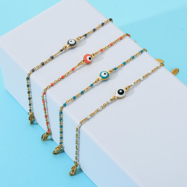 Boho colorful enamel bead tiny leaf stainless steel bracelet