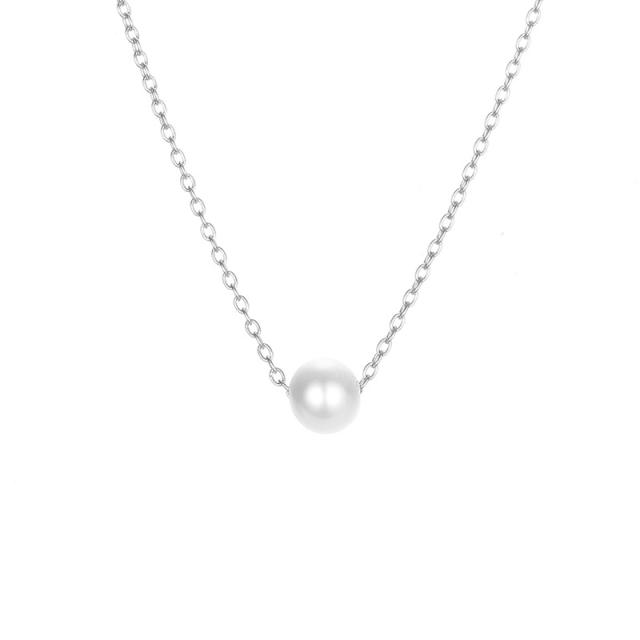 Dainty single pearl stainless steel necklace