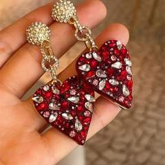 Vintage red rhinestone statement heart dangle earrings