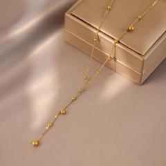 Simple concise ball bead stainless steel necklace lariats