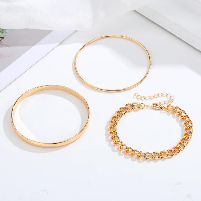 3pcs concise gold chain cuffs bracelet set