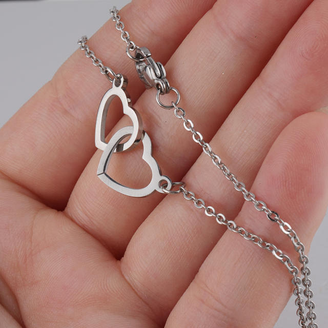 Simple dainty heart to heart stainless steel necklace