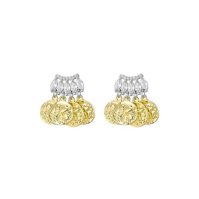 18K chic coin tassel diamond women earrings
