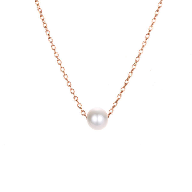 Dainty single pearl stainless steel necklace