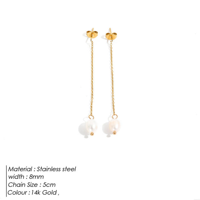 Chic simple baroque pearl stainless steel drop earrings