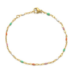 Boho colorful enamel bead tiny leaf stainless steel bracelet