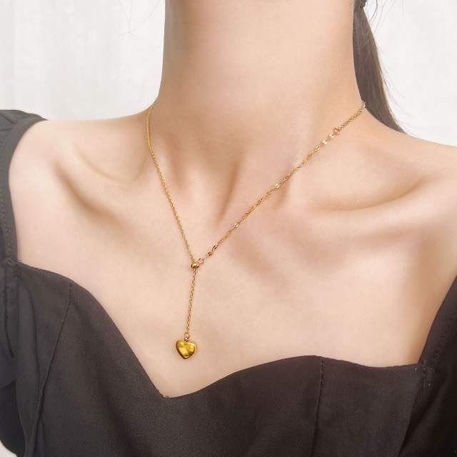 Concise heart charm stainless steel necklace lariats