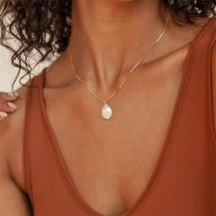 Dainty baroque pearl pendant stainless steel necklace