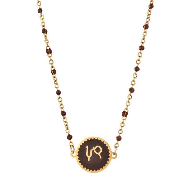 Color enamel zodiac series stainless steel necklace