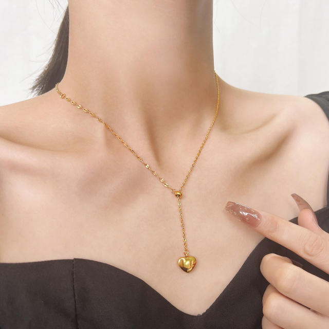 Concise heart charm stainless steel necklace lariats