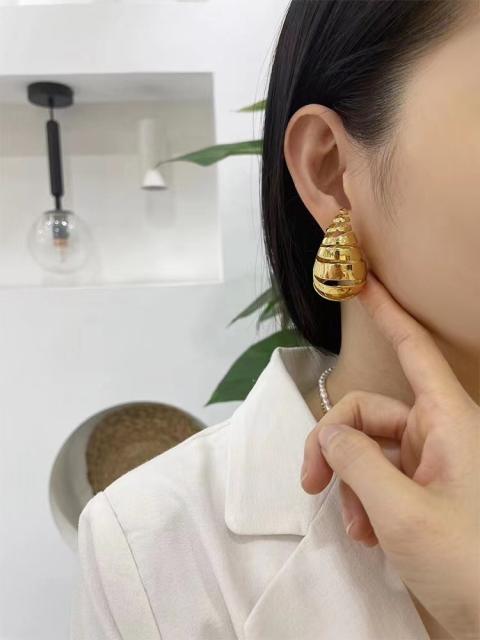 18K gold plated spiral drop chunky studs earrings
