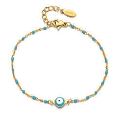 Boho colorful enamel bead tiny leaf stainless steel bracelet