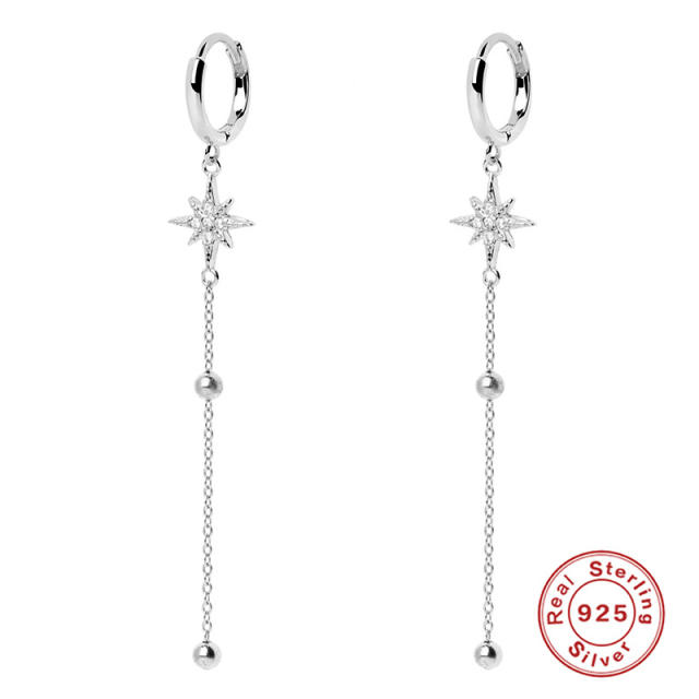 925 sterling silver diamond star huggie earrings