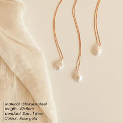 Dainty baroque pearl pendant stainless steel necklace