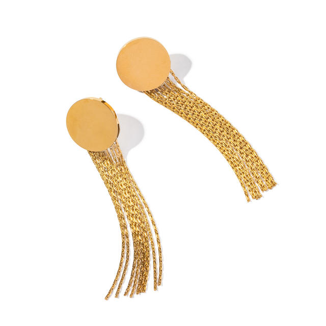 16K gold plated chain tassel stainless steel earrings