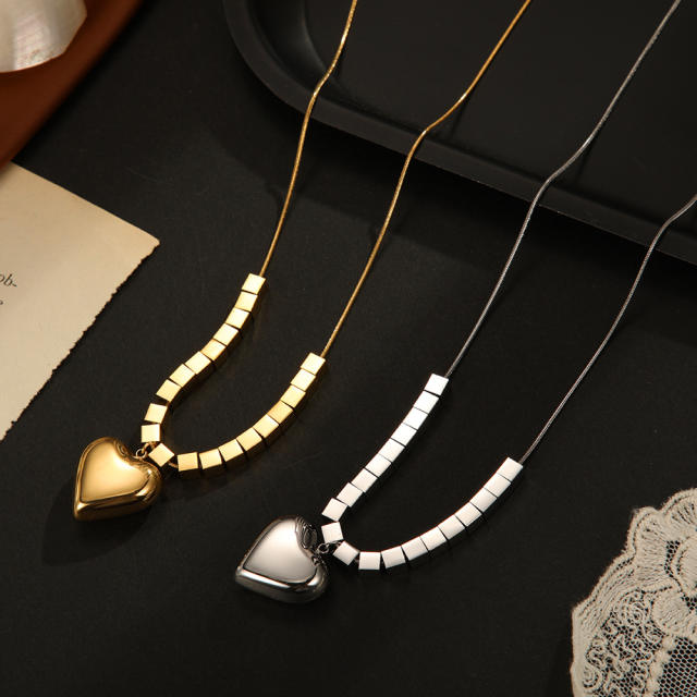 18K gold plated heart pendant stainless steel necklace