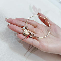 Classic heart charm letter stainless steel bangle