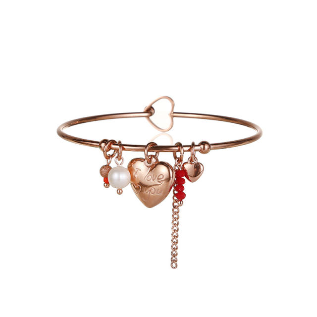 Classic heart charm letter stainless steel bangle