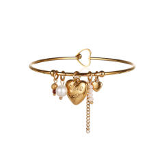 Classic heart charm letter stainless steel bangle