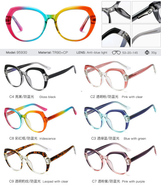 Occident fashion TR90 round shape blue light reading glasses