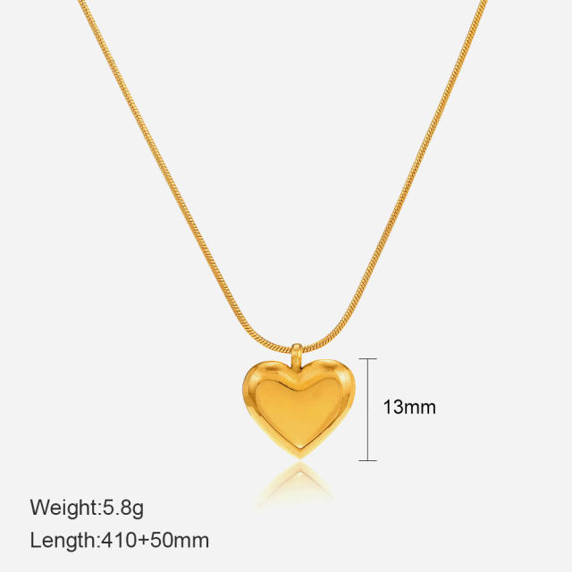 Simple concise heart pendant dainty stainless steel necklace