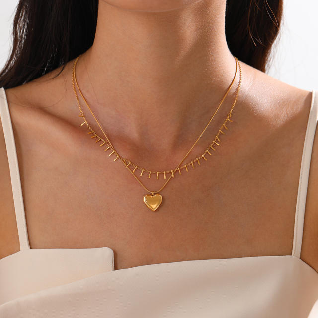 Simple concise heart pendant dainty stainless steel necklace