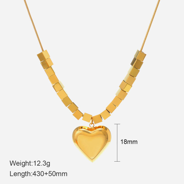 18K gold plated heart pendant stainless steel necklace